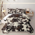 Brown Cowhide Print Quilt Bedding Set Simulated Cow Fur Print Lightweight Quilt Set Rustic Farmhouse Coverlet