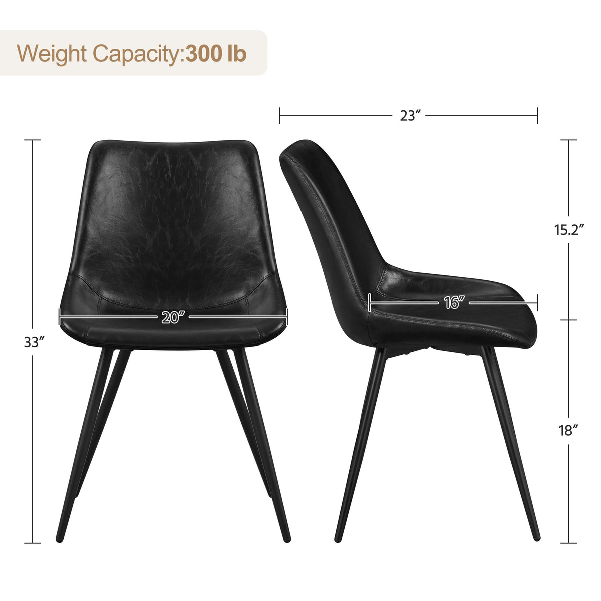 Set of 2 Mid Century Modern Kitchen Chairs Black