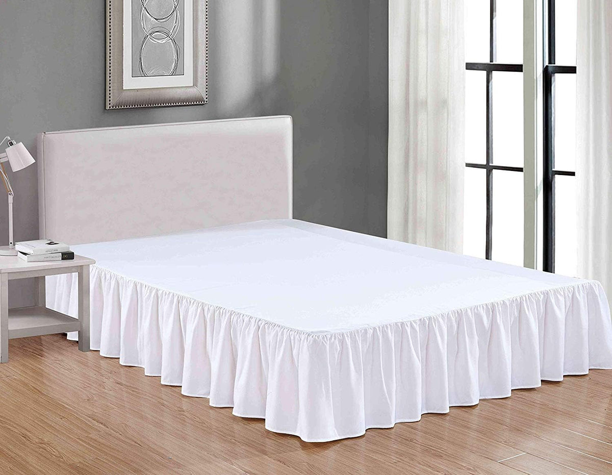White Solid Queen Ruffled Bed Skirt 15 Inch Drop Split Corner with Platform Bed Skirt Easy Fit Gathered Style, 3