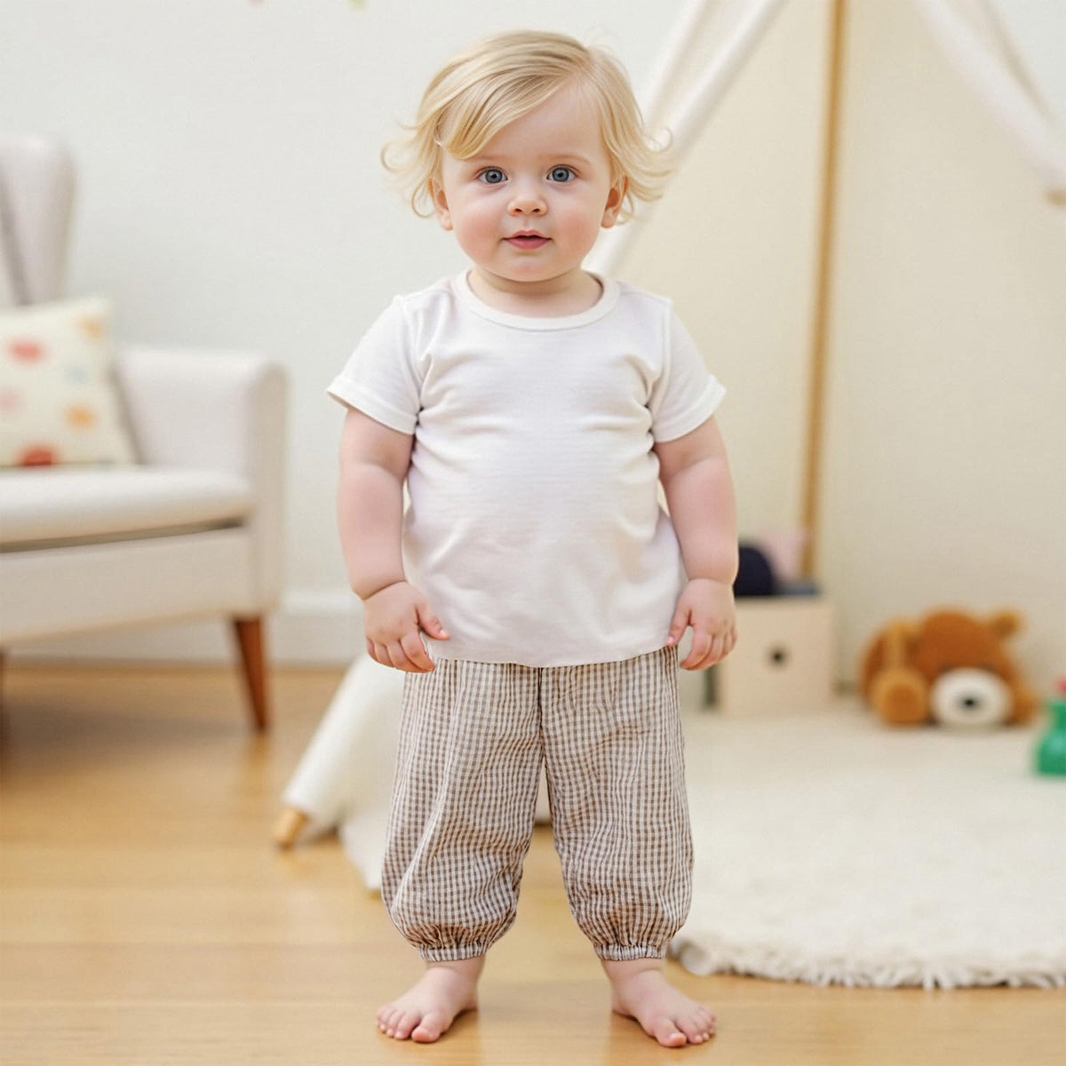 Toddler Baby Boy Girl Gingham Bubble Pants Kids Casual Plaid Elastic Waist Long Bloomers Trousers Bottoms