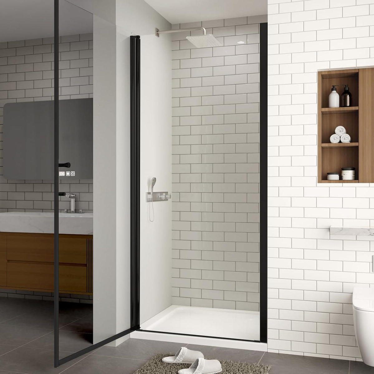 34-35.4" W x 72" H Frameless Pivot Shower Door, 1/4" (6mm) Clear SGCC Tempered Glass Shower Door