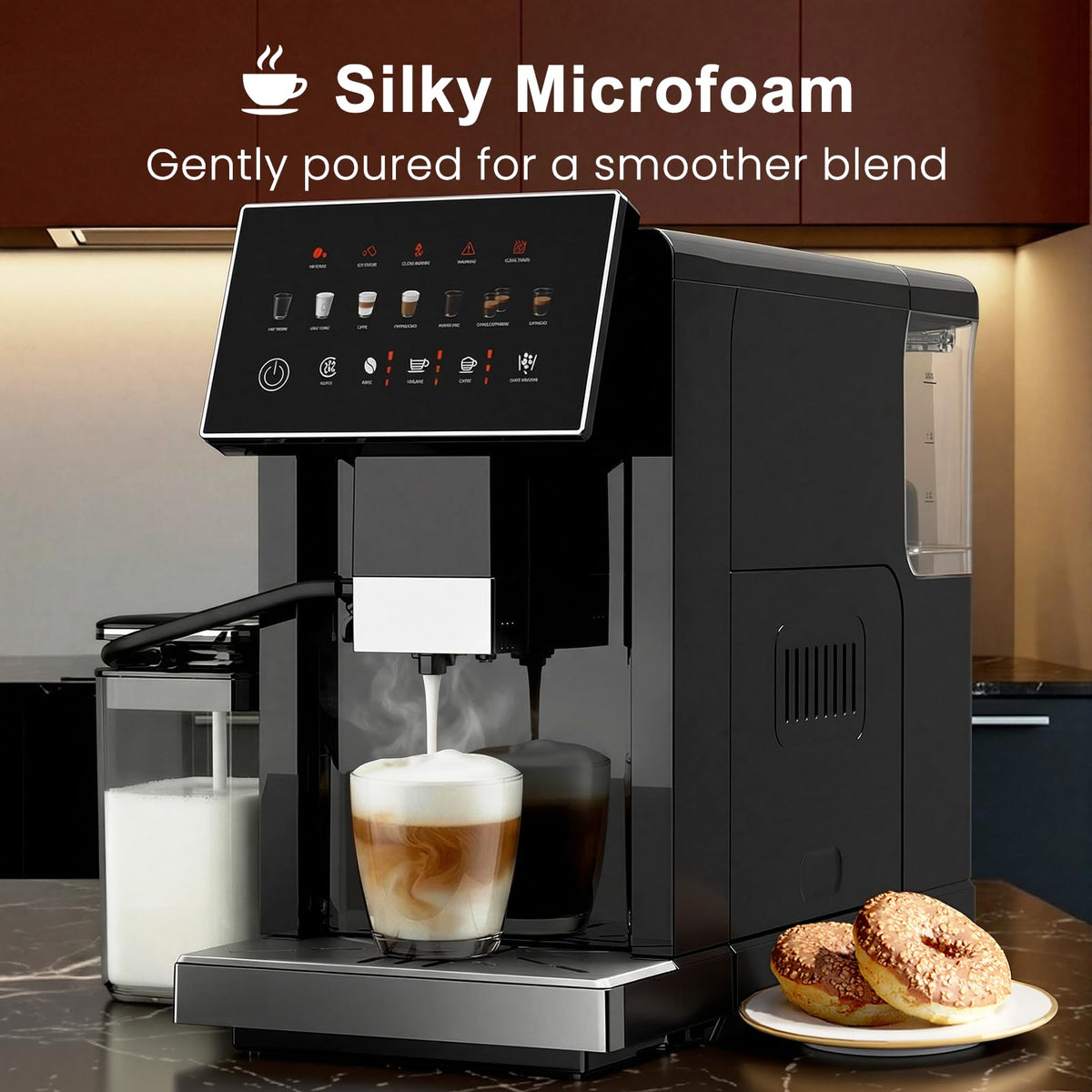 Fully Automatic Coffee Machine, 20 Bar Automatic Espresso Machine, Coffee Maker with Grinder for 15 Settings, Auto