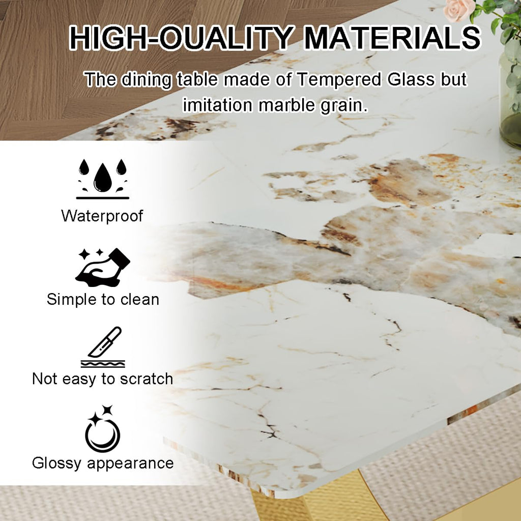 Faux Marble Dining Table Set for 6, 71" Dining Room Table Set for 6