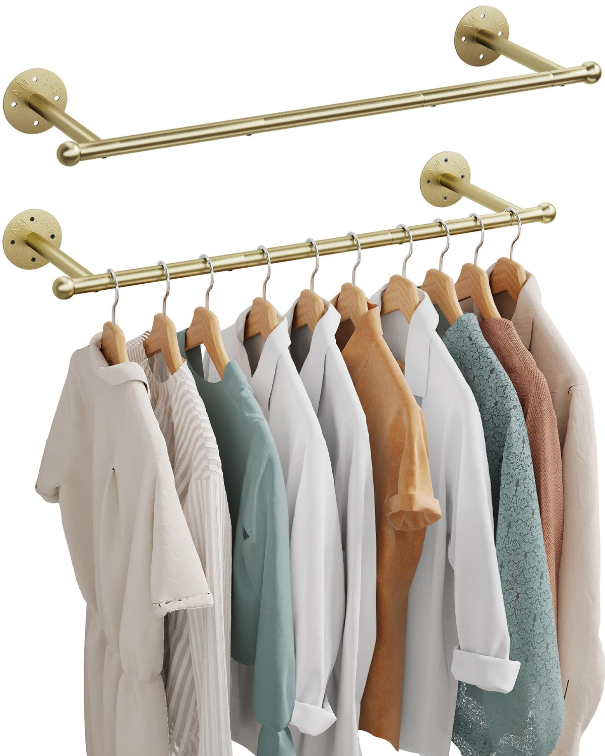 33" Industrial Pipe Clothing Rack, Wall Mounted Clothes Rack 2 Pack