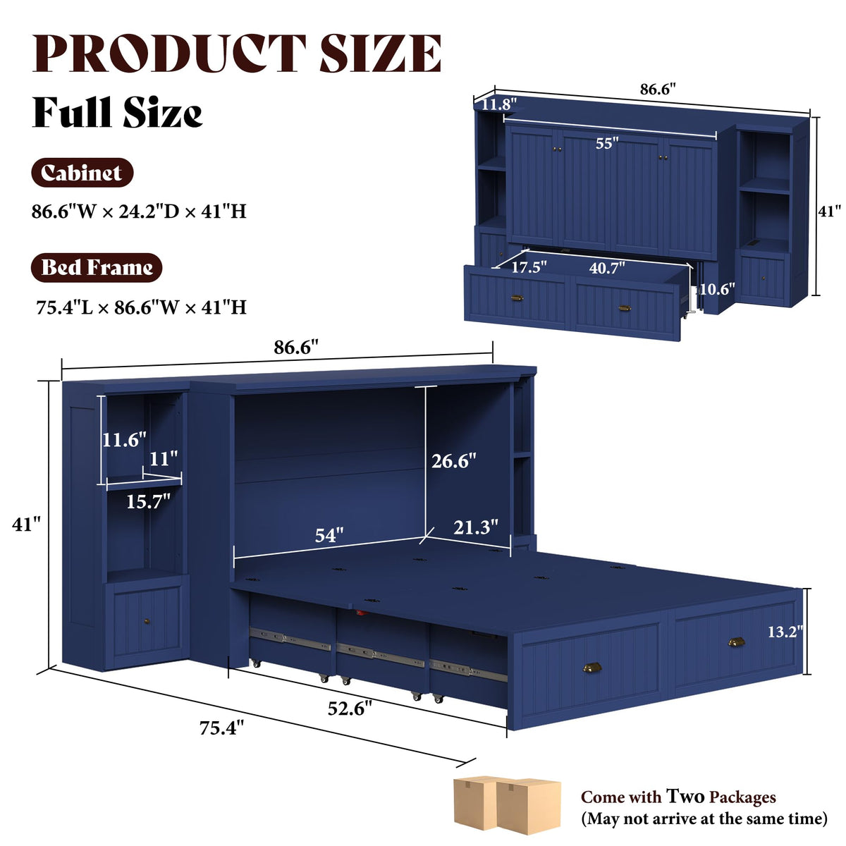 Full Size Murphy Bed with Bedside Tables & Charging Station