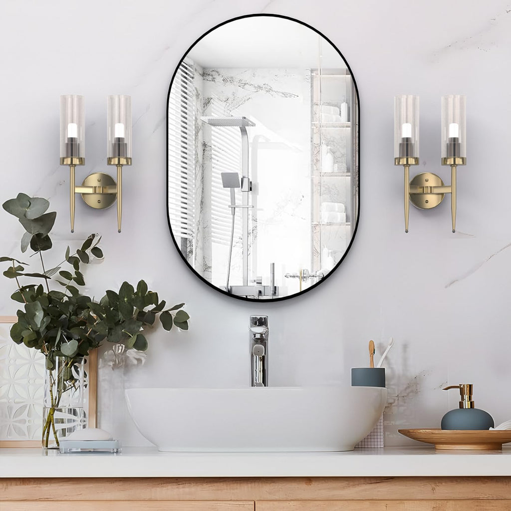 Oval Bathroom Mirror Capsule Wall Vanity Mirror, 24"x36" Pill Mirrors Wall Mounted Mirror, Large Modern Mirror