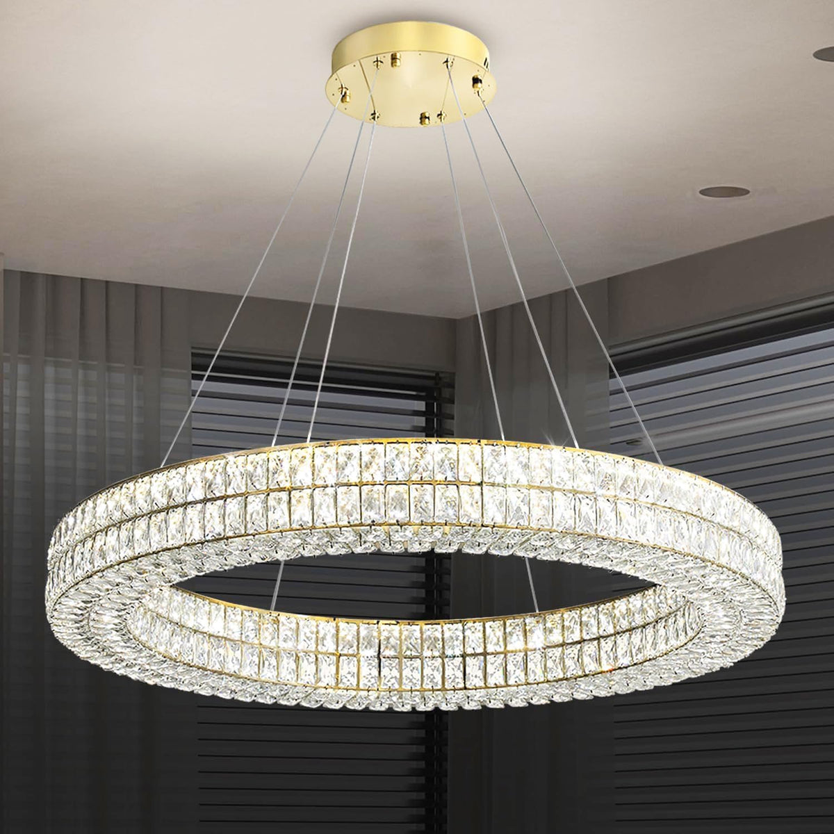 47.5-Inch Large Gold Ring Crystal Pendant Chandelier for Great Rooms