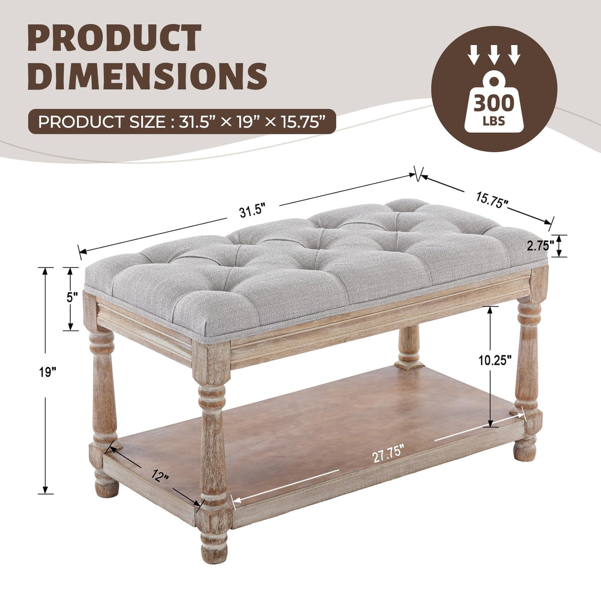 Rustic Wooden Storage Entryway Bench Shoe Rack Bench -1 Seat, Grey
