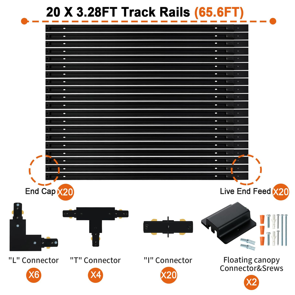 H Track Lighting Rail Kit, Black 120V H Type Track System