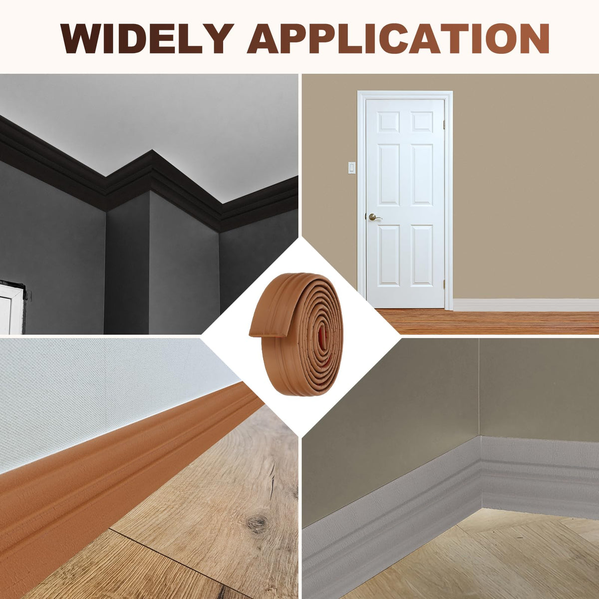 Flexible Baseboard Molding Trim Brown 3.15"(W) x33ft(L) NBR | Peel and Stick Rubber Wall Base Molding