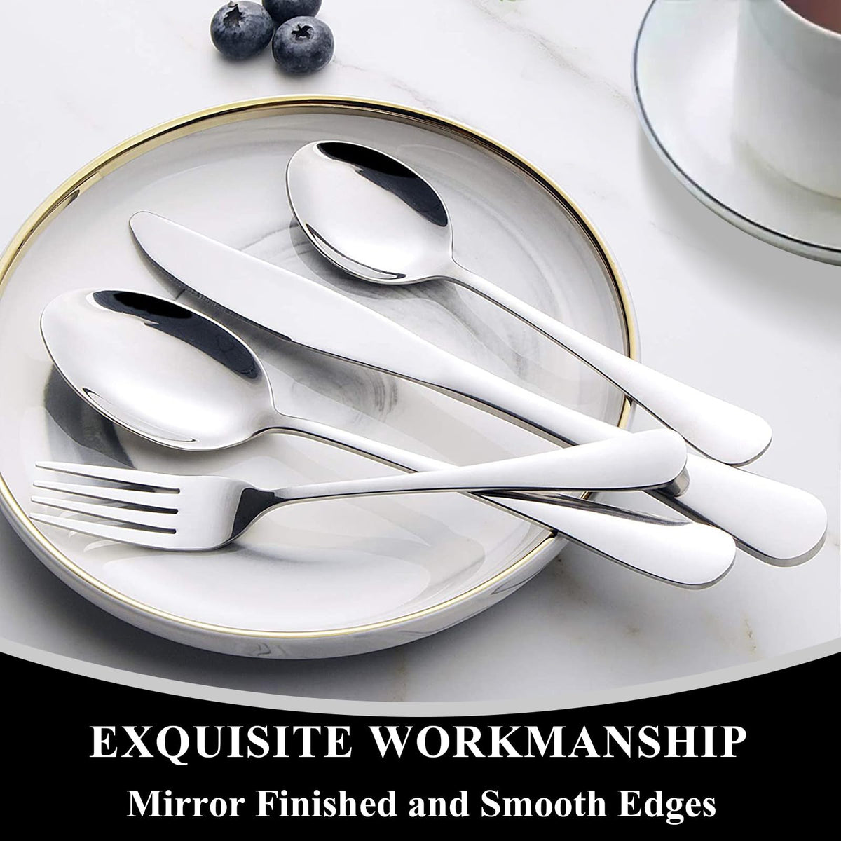 40-Piece Silverware Set, Stainless Steel Flatware Set Service for 8, Include Knife/Fork/Spoon, Mirror Polished