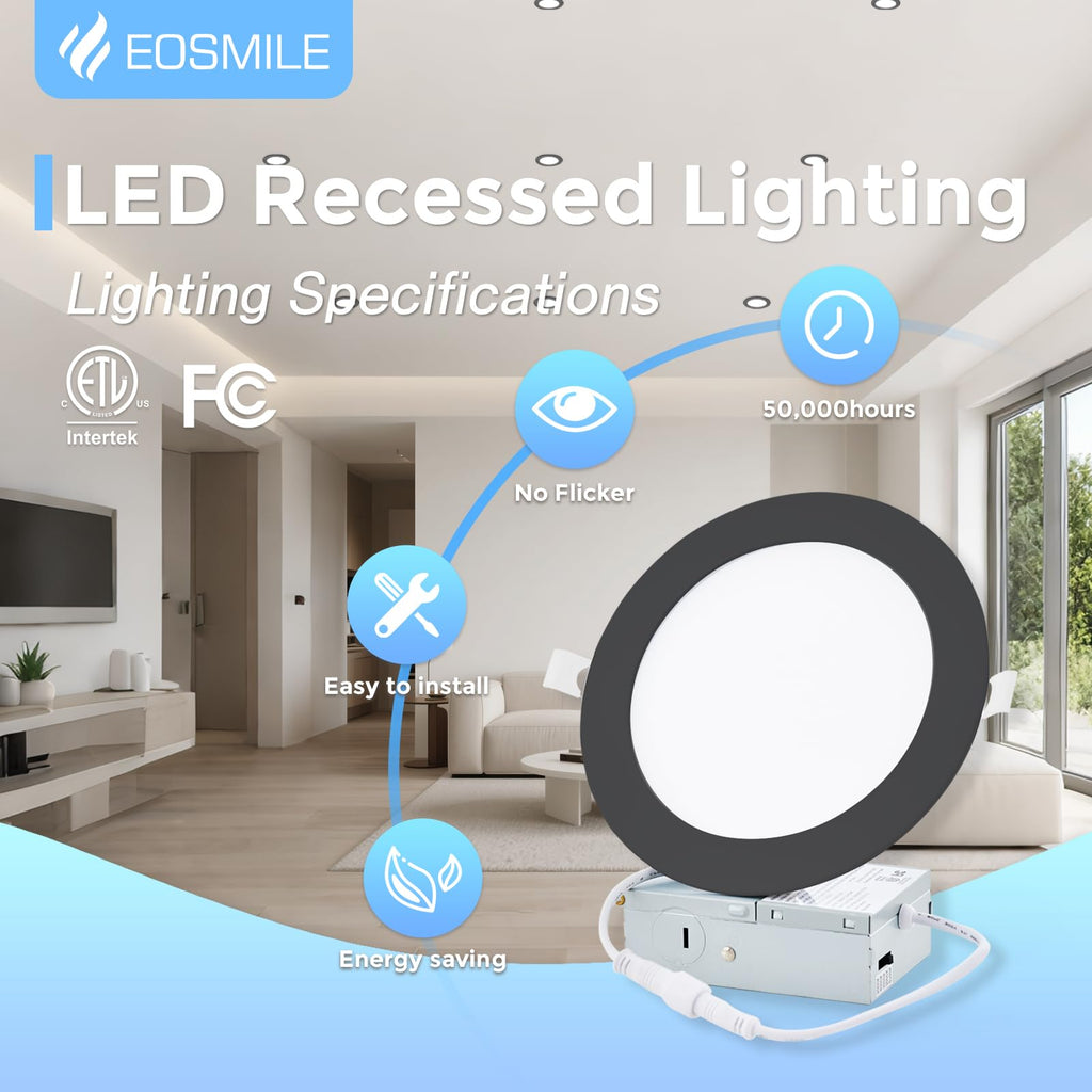 16 Pack 6 inch Black LED Recessed Light with Junction Box