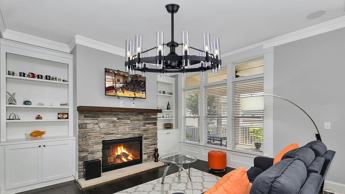 38" Black Chandelier Ceiling Fan with Light & Remote
