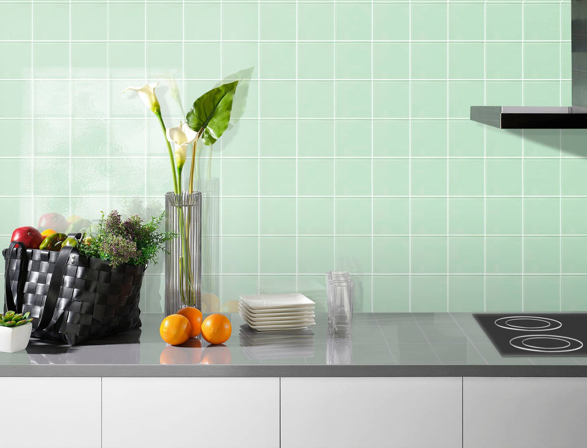 Green Peel and Stick Glass Tile, Square Mosaic Wall Tiles with Frame, Stick on Glass Backsplash (5 Sheets, 12"x12")