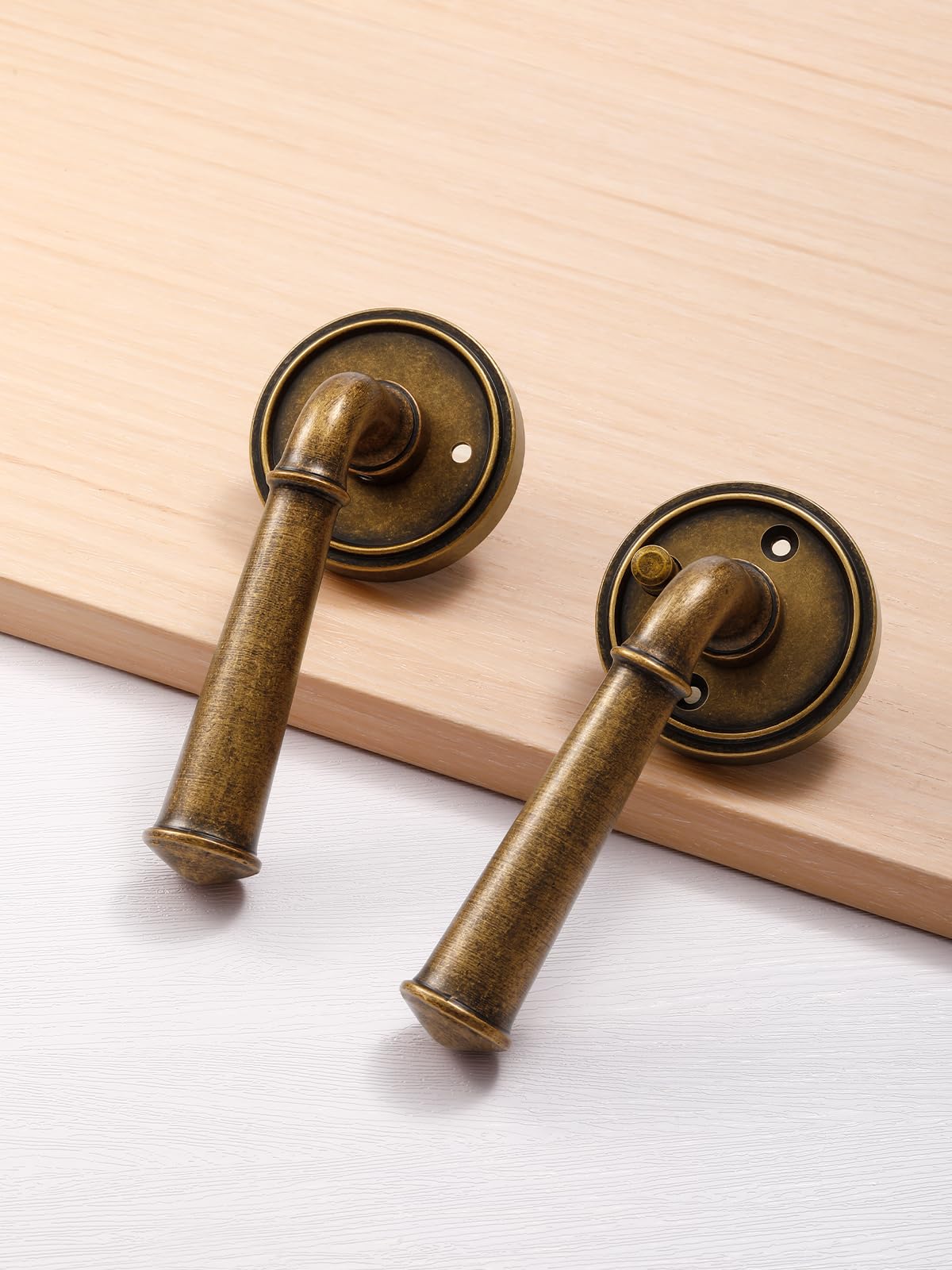 Door Handles Antique Brass Retro Privacy Vintage Door Lever, 2 Pack