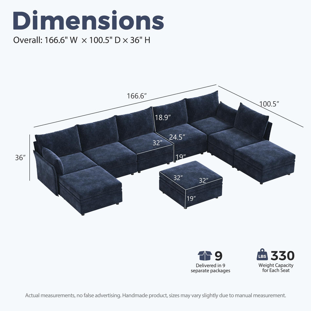 166.6" Oversized Modular Sectional Sofa, Large 9 Seater L Shaped Couch with Storage Ottoman with Reversible Chaise