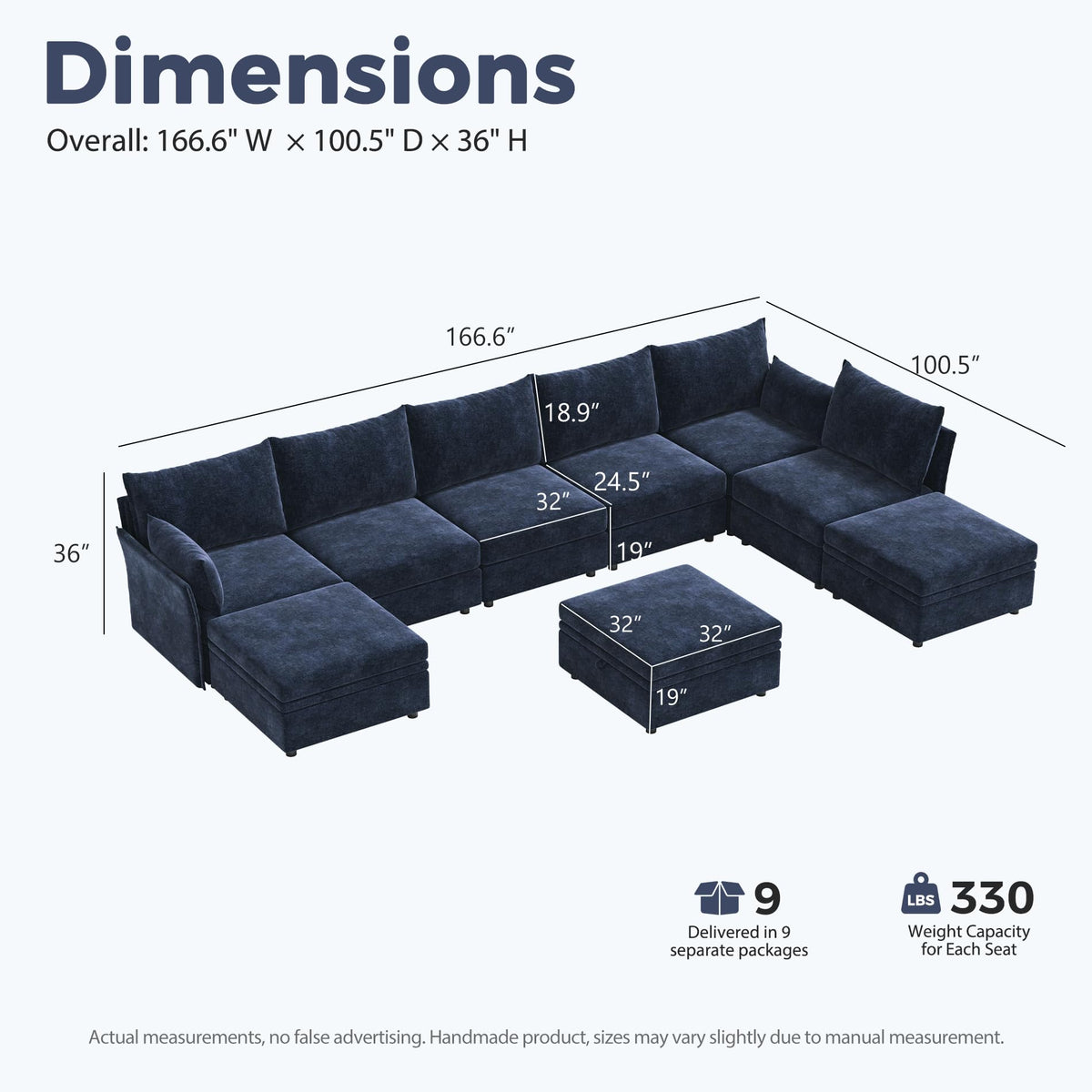 166.6" Oversized Modular Sectional Sofa, Large 9 Seater L Shaped Couch with Storage Ottoman with Reversible Chaise