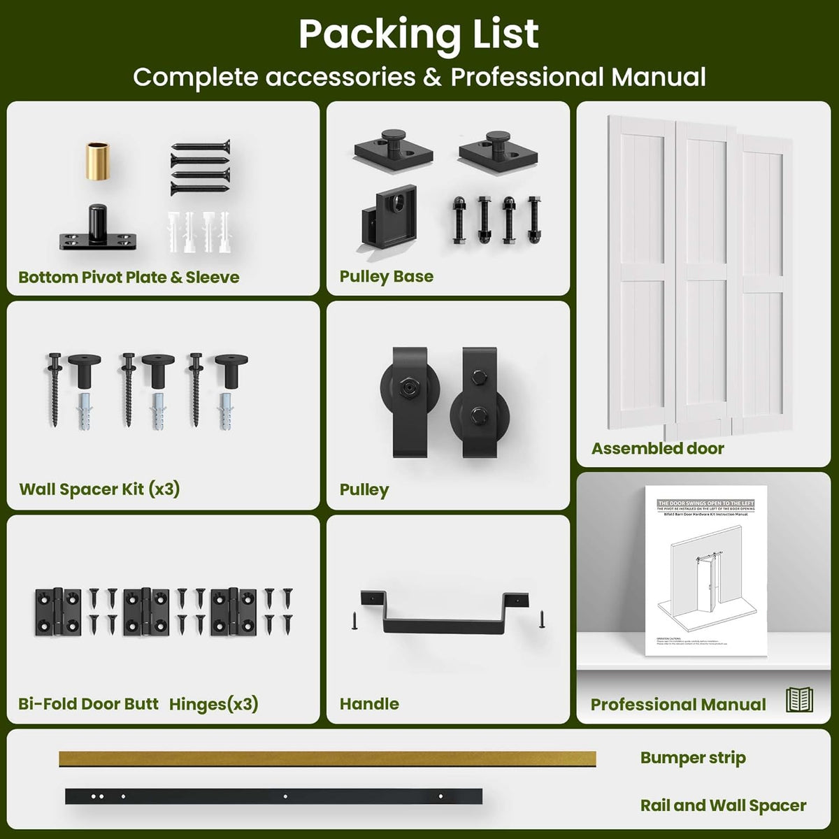 Bifold Barn Door 64'' x 84'',Bi-Fold Sliding Closet Doors with Hardware Kit Included,72'' Track Kit for 4 Doors