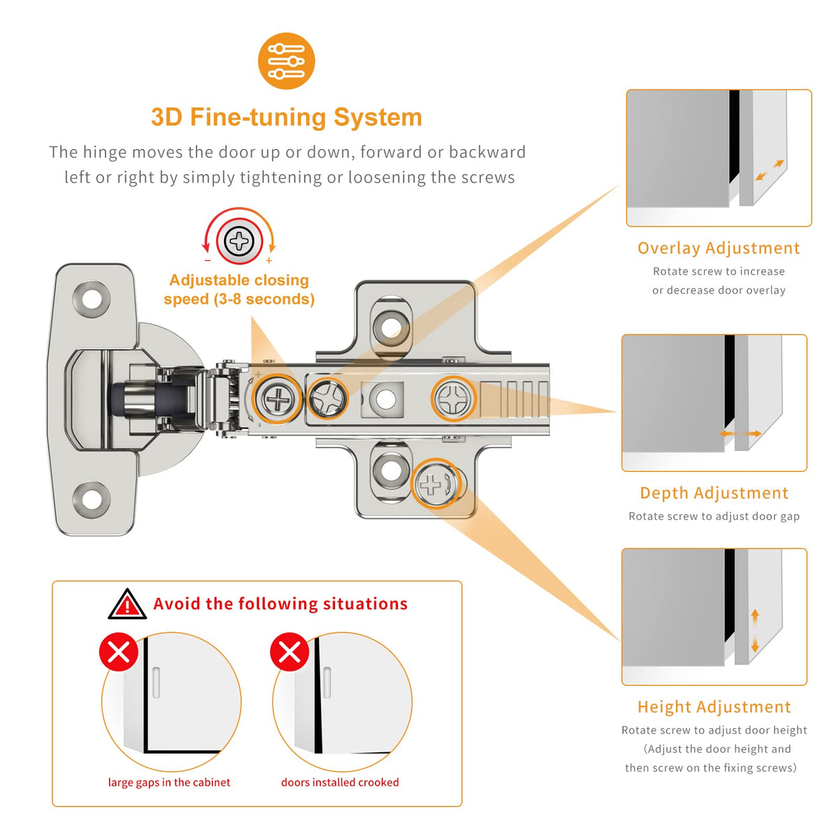 10 Pack Frameless Full Overlay Soft Close Concealed European Hinges, Self Closing Satin Nickel, 105 ° Open Angle 4D
