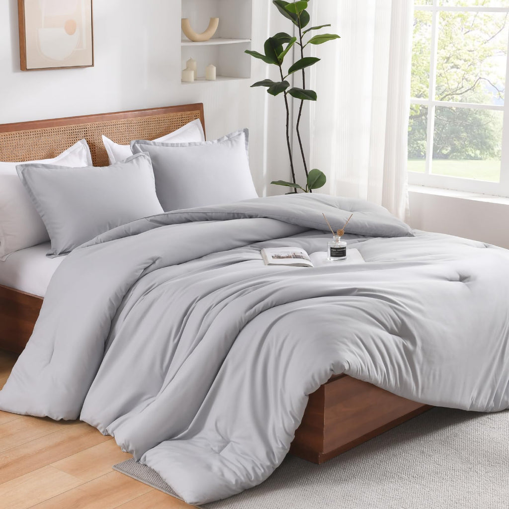 Comforter Set Light Grey Fluffy Lightweight Bed Set