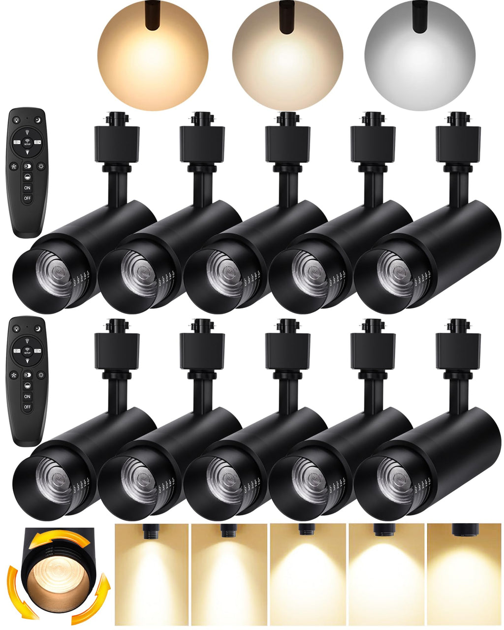 Zoomable LED Track Lighting Heads,2700K-6500K Stepless Dimming H Type Dimmable Rail Ceiling Track Lights Fixtures