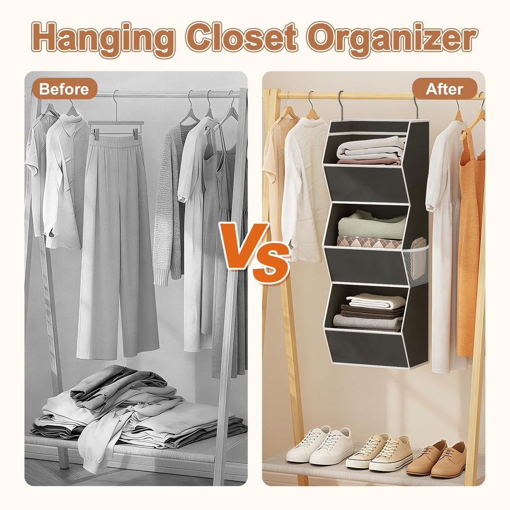 Hanging Closet Organizer Collapsible Bedroom Closet Organization, 3 Shelf
