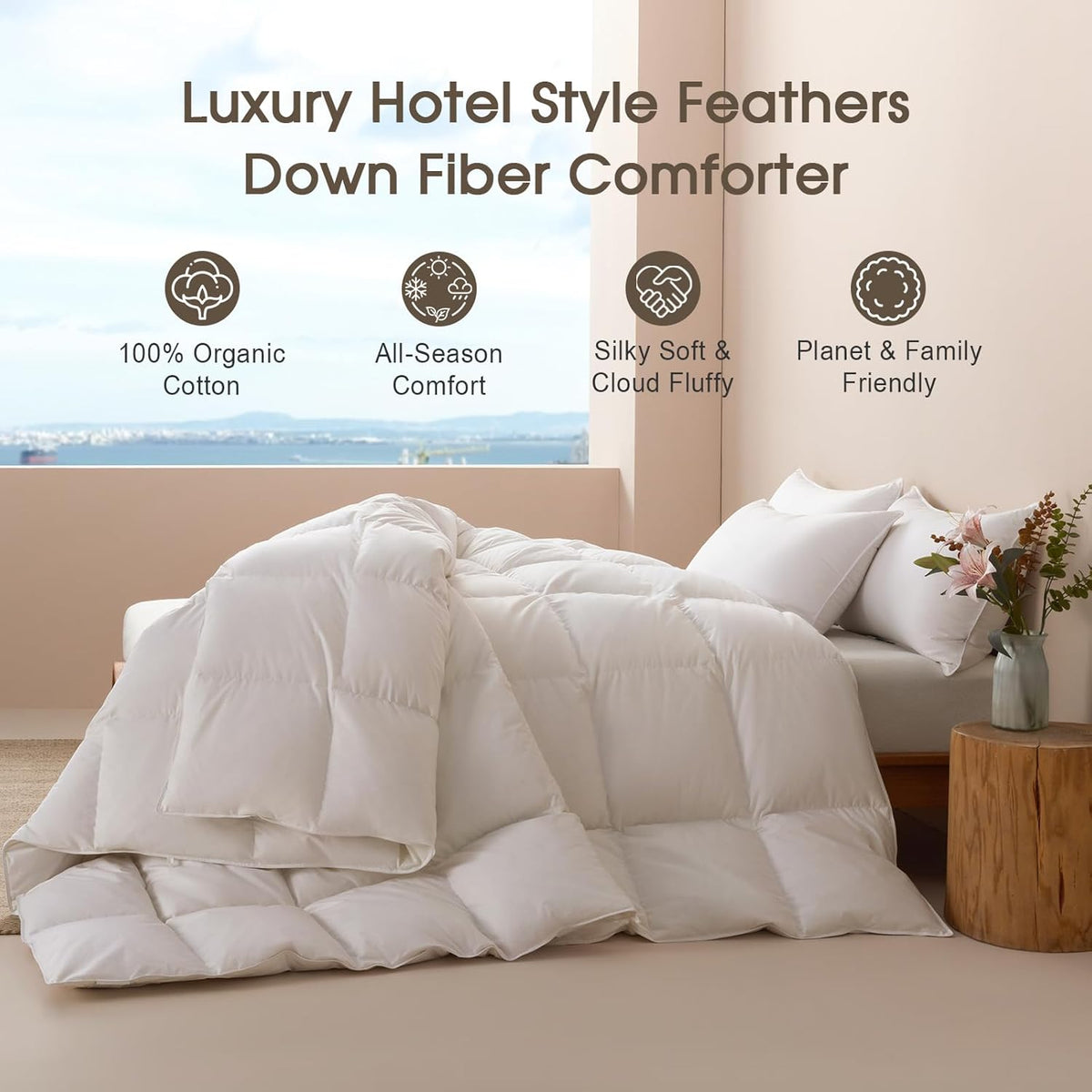 Feather and Down Fibres Comforter - 100% Organic Cotton, Quill-Free & Ethical