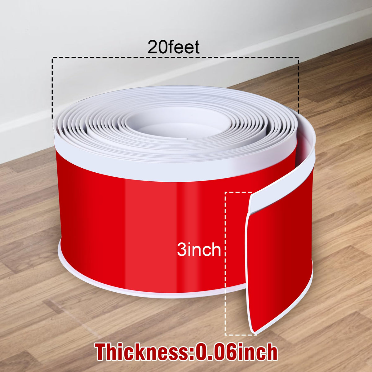 Vinyl Baseboard Molding Trim 3 Inch x 20 Feet Peel and Stick Baseboard Trim Flexible PVC Cove Base Moulding