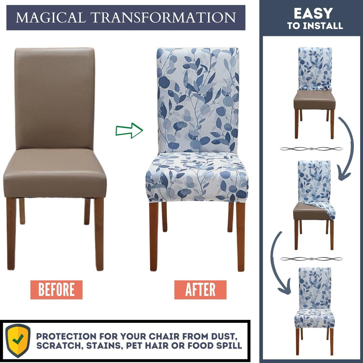 Chair Covers 6 Pack, Stretch Dining Chair Cover, Washable Spandex Kitchen Parsons Chair Slipcovers, Removable Seat