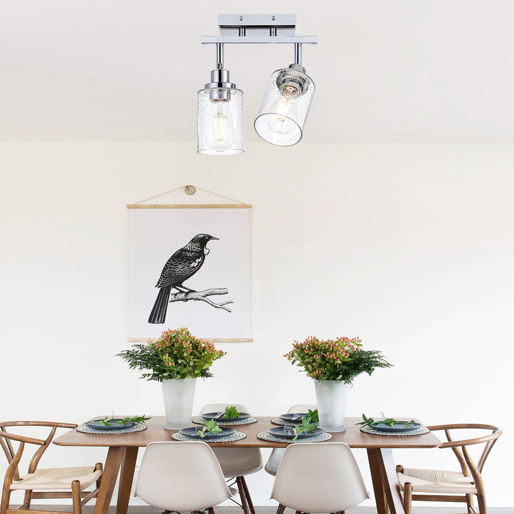 Chrome Track Lighting Kit Ceiling Kitchen Track Light Fixture with Seeded Glass, Multi-Directional Rotating