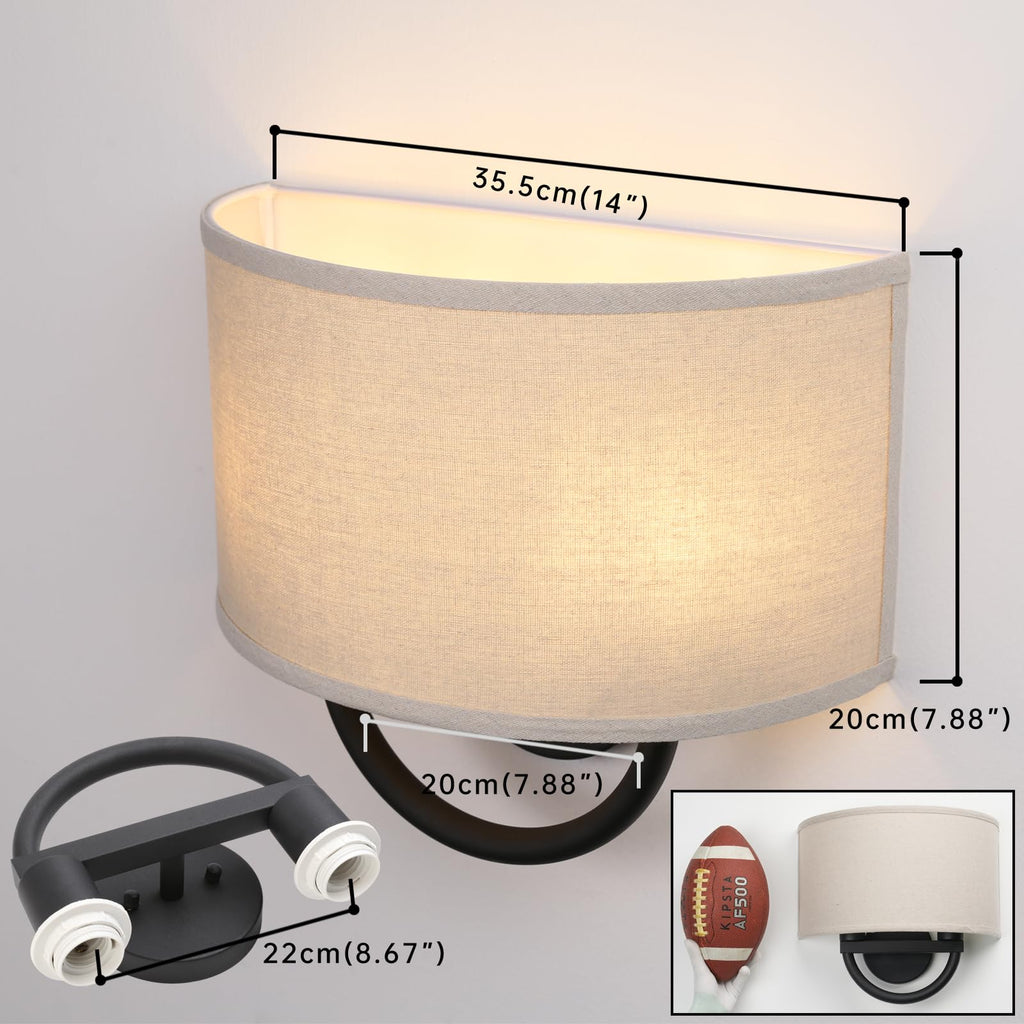 Industrial 2-Lights Wall Sconce Fixtures with Linen Fabric Shade, Hardwired Double Wall Light Lamps Decor Bedroom