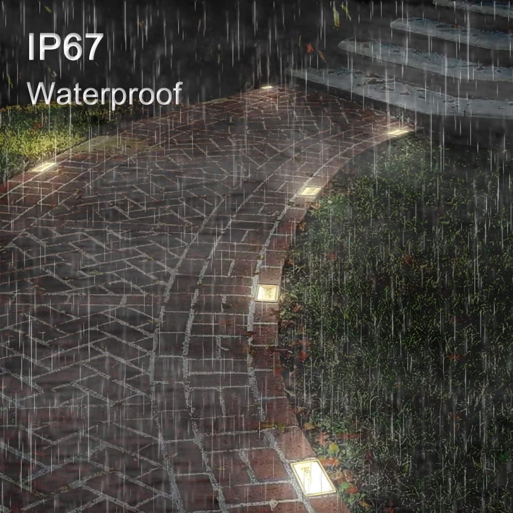 Solar Paver Lights 4x8, Driveway Lights, IP67 Waterproof, 3 Colors, 2 Pack