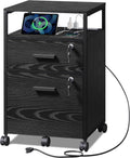 2 Drawer File Cabinet with Lock and Charging Station | Wood Filing Cabinet fits A4 or Letter Size, Mobile Printer
