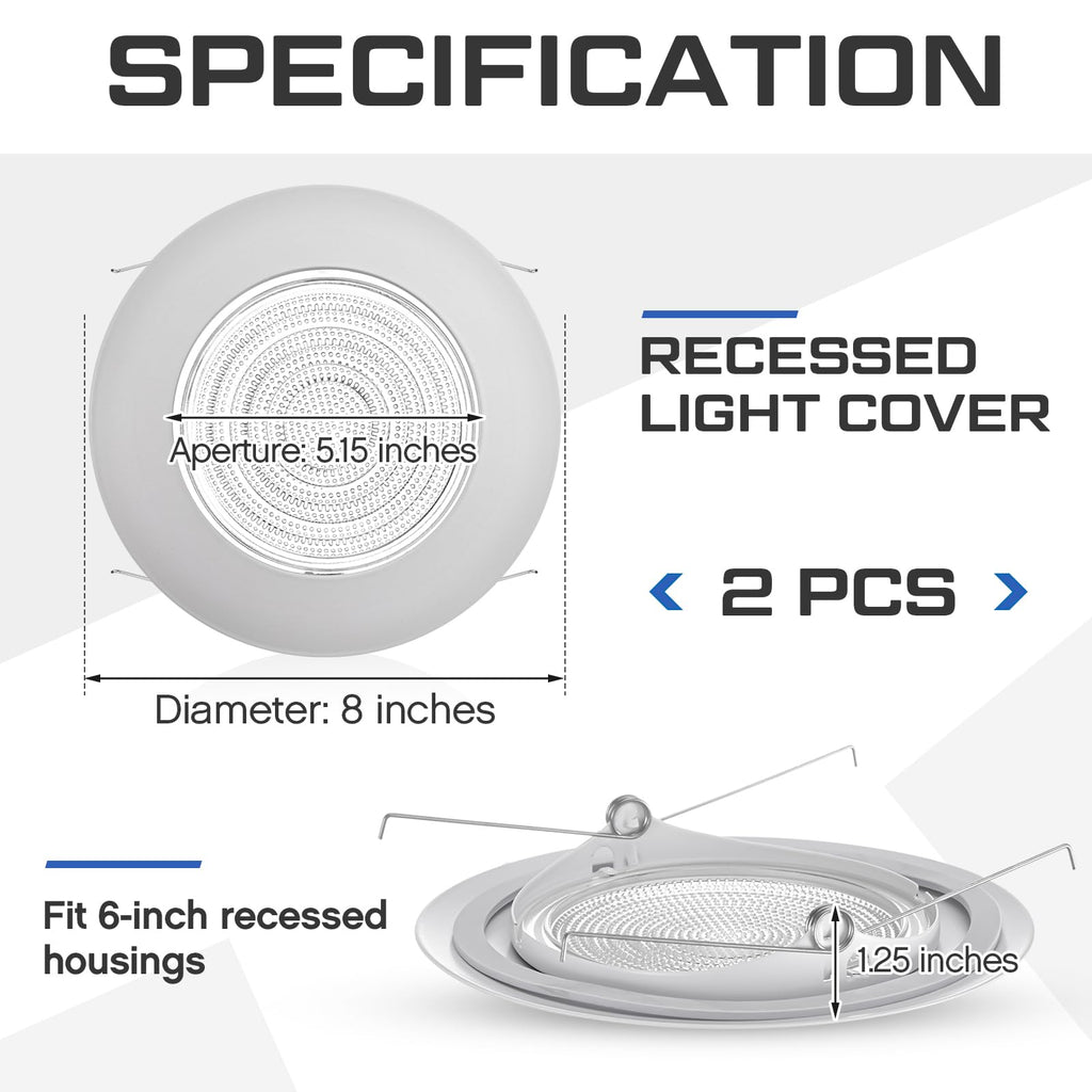 2 Pcs 6'' Shower Trim for Recessed Light Cover,White