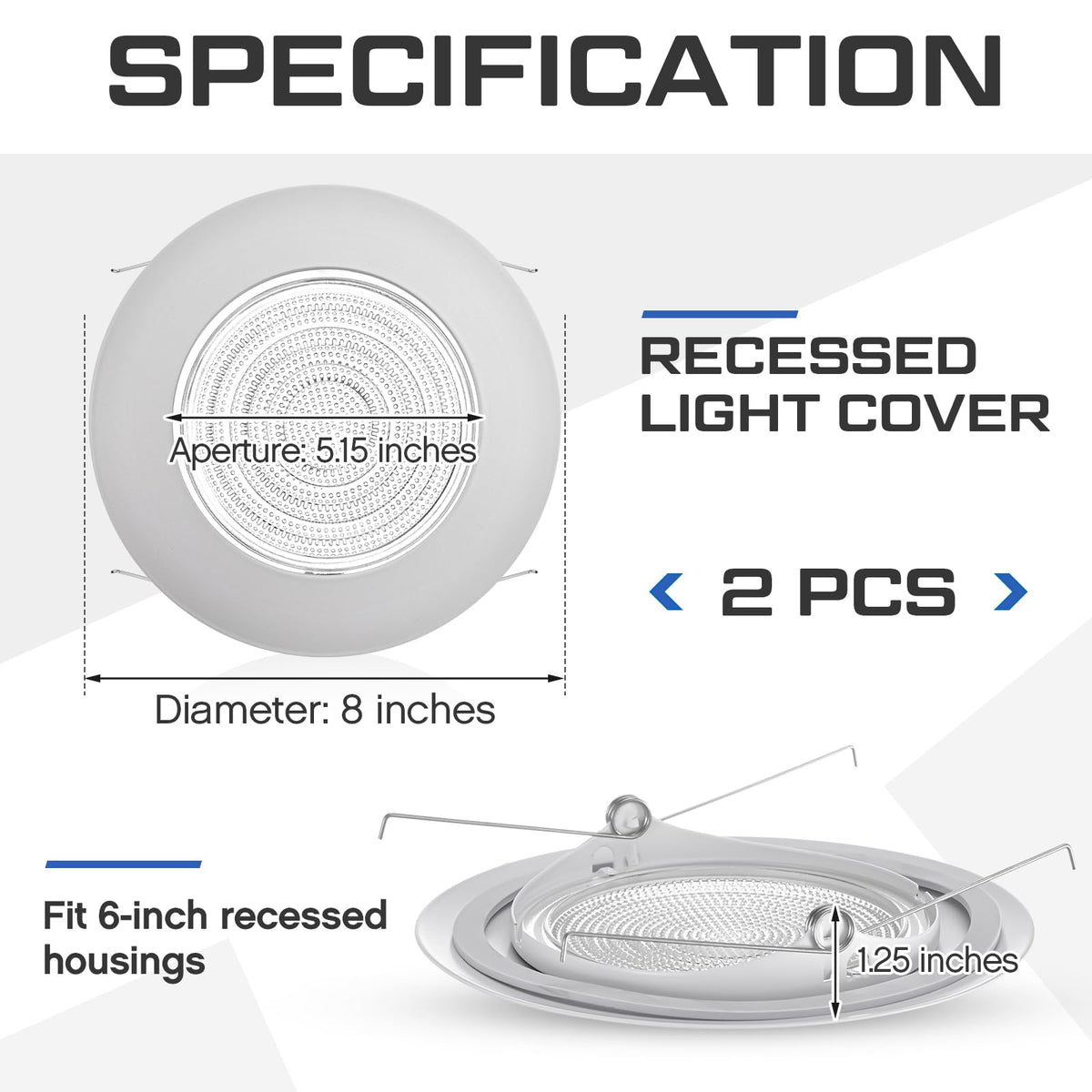 2 Pcs 6'' Shower Trim for Recessed Light Cover,White