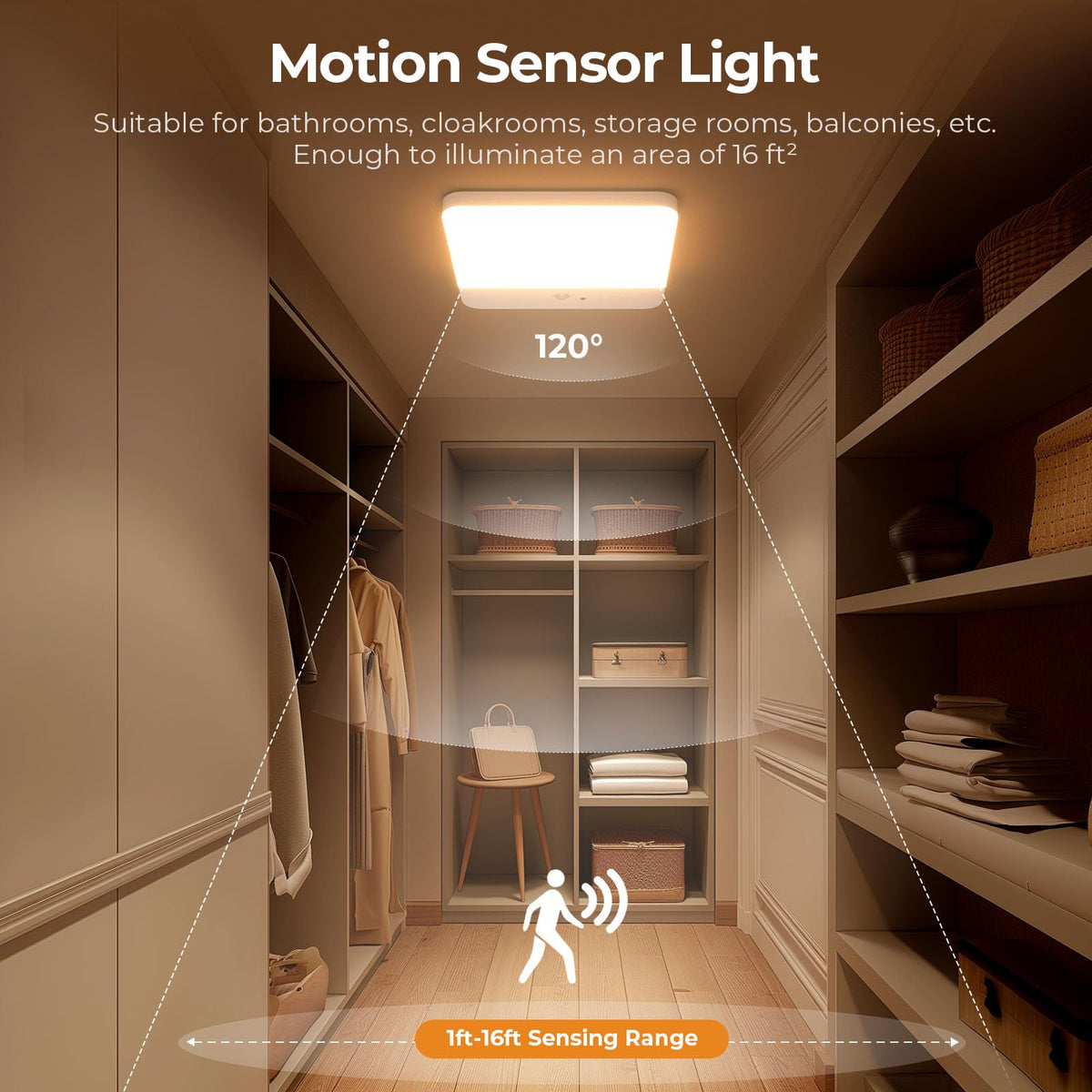 Motion Sensor Ceiling Light No Wiring, Rechargeable Closet Light