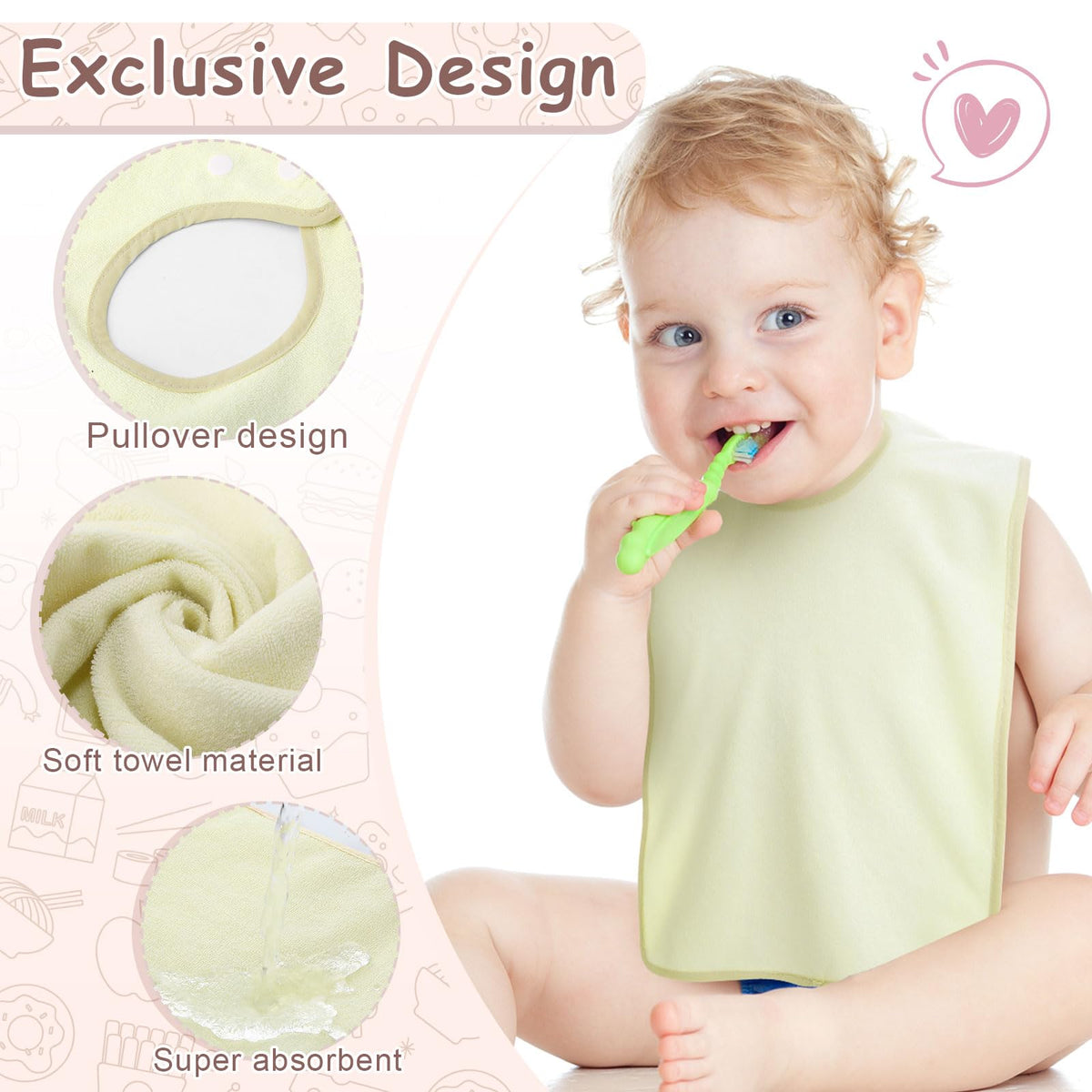 Full Coverage Pullover Toddler Baby Bibs, Lovely, 5 Pcs