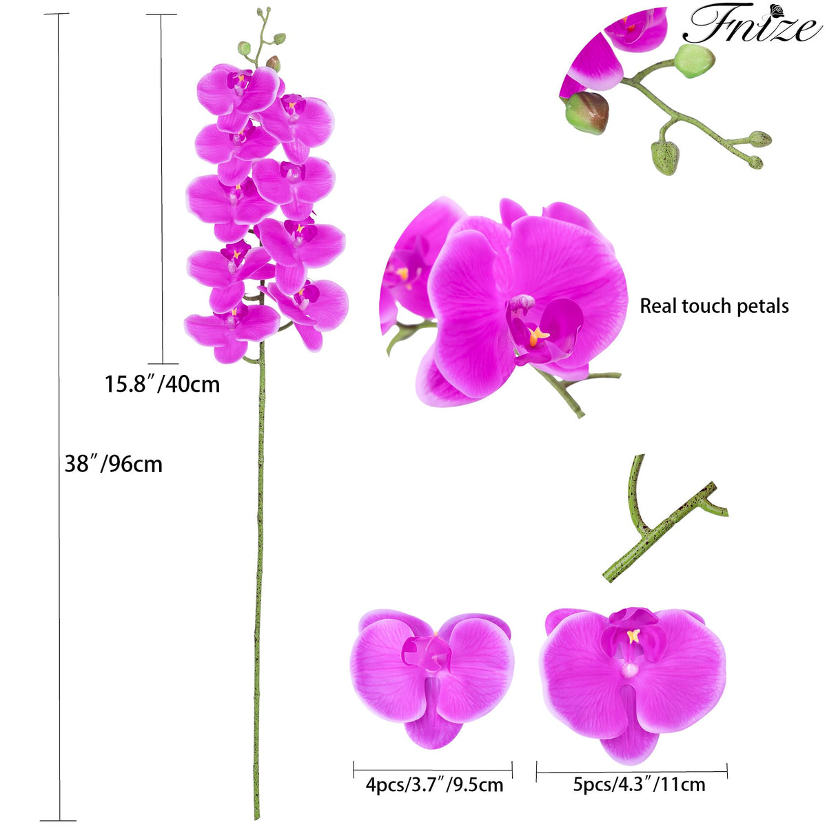 Artificial Orchid Stems Real Touch Latex Purple 38 Inch 2pcs