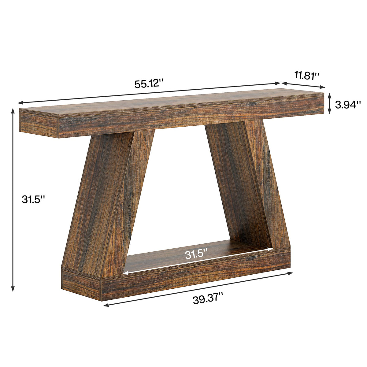 Farmhouse Console Table, 55-Inch Rustic Sofa Table with Storage, Industrial Wooden Entryway Table, Dark Brown