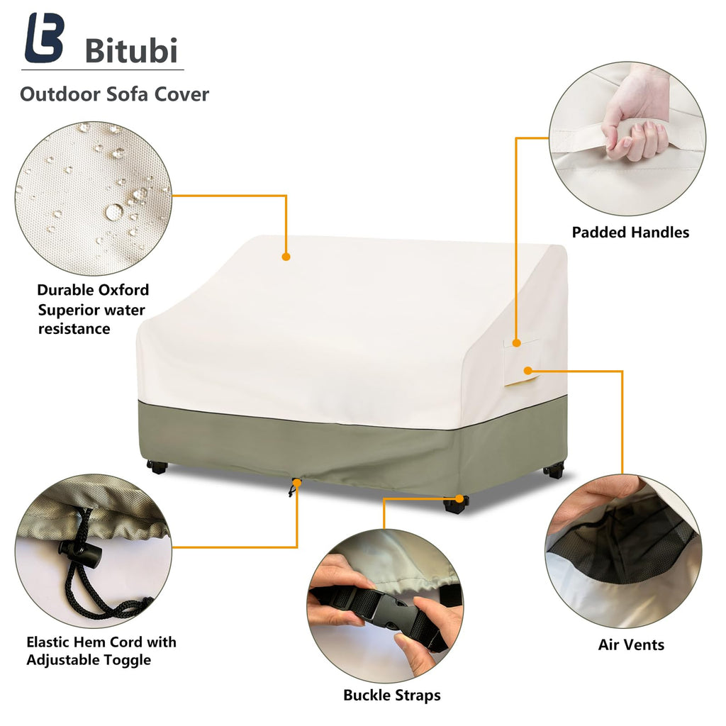 Waterproof Patio Sofa Cover, Heavy Duty 2-Seater Outdoor Couch Cover Size Up to 58W x 32.5D x 31H Inches, Lawn Patio