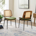 Dining Chairs Set of 2 Mid Century Modern Retro Green Velvet Kitchen Chairs with Walnut Bentwood Upholstered Seat
