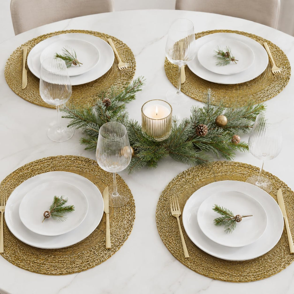 Beaded Round placemate Gold Tonal Charger Placemats, Set of 4 13-Inch Round