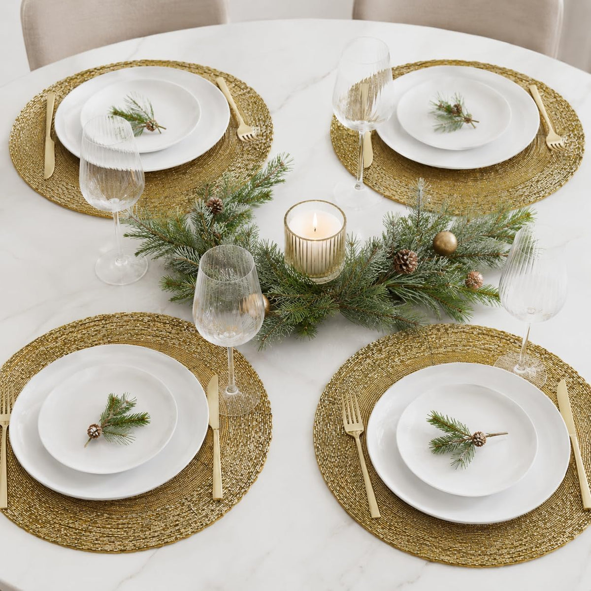 Beaded Round placemate Gold Tonal Charger Placemats, Set of 4 13-Inch Round