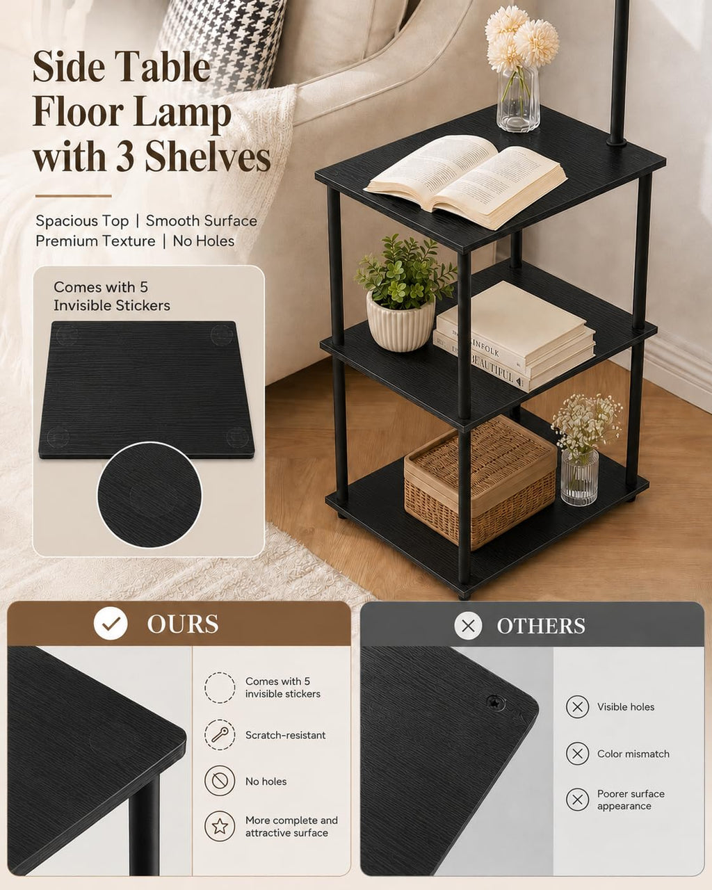 Floor Lamp with Table, Side Table, 3 CCT 9W LED Bulb