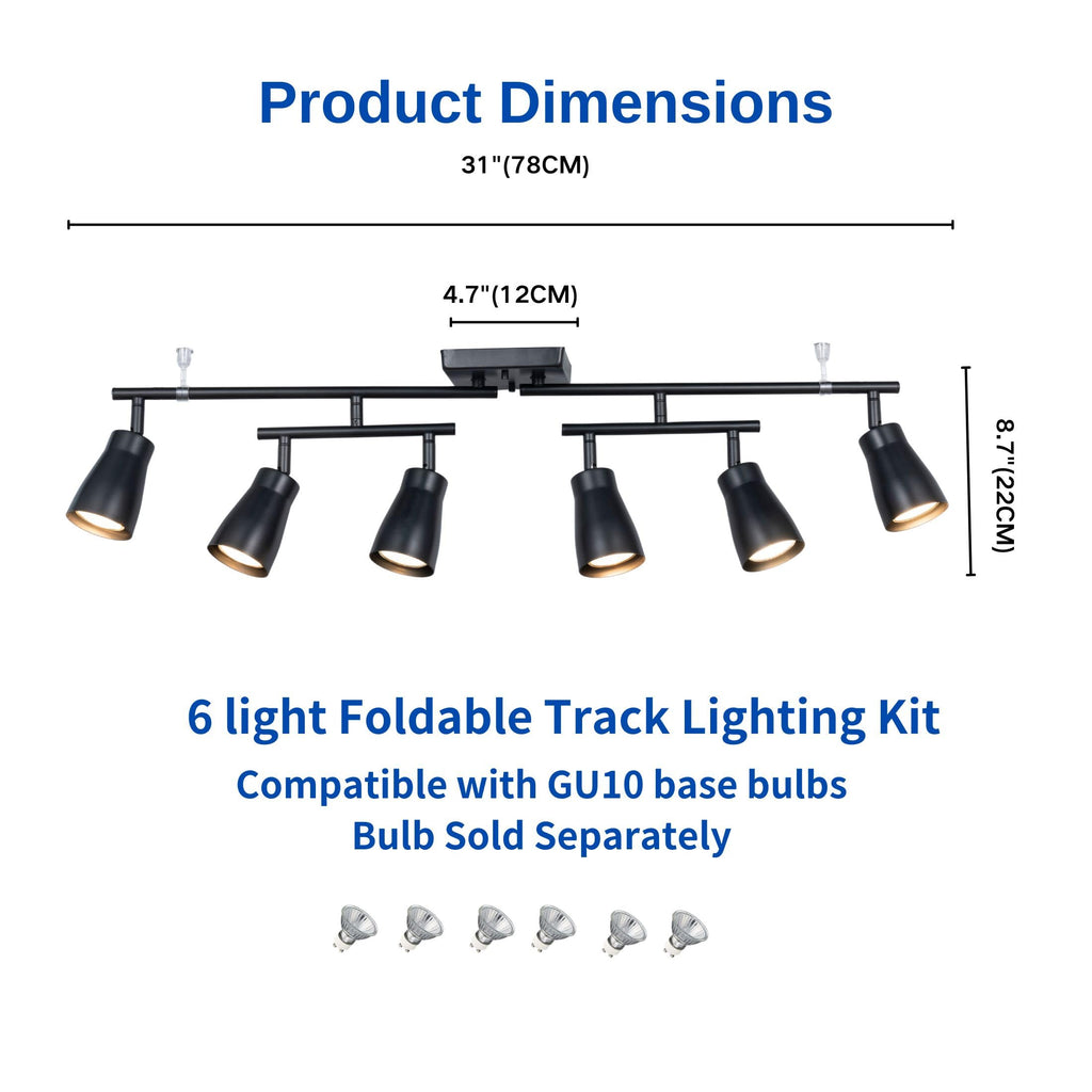 6 Light Modern Industrial Track Lighting Fixtures with Matte Black, Swivel Rotating Bar Ceiling Spotlight Adjustable