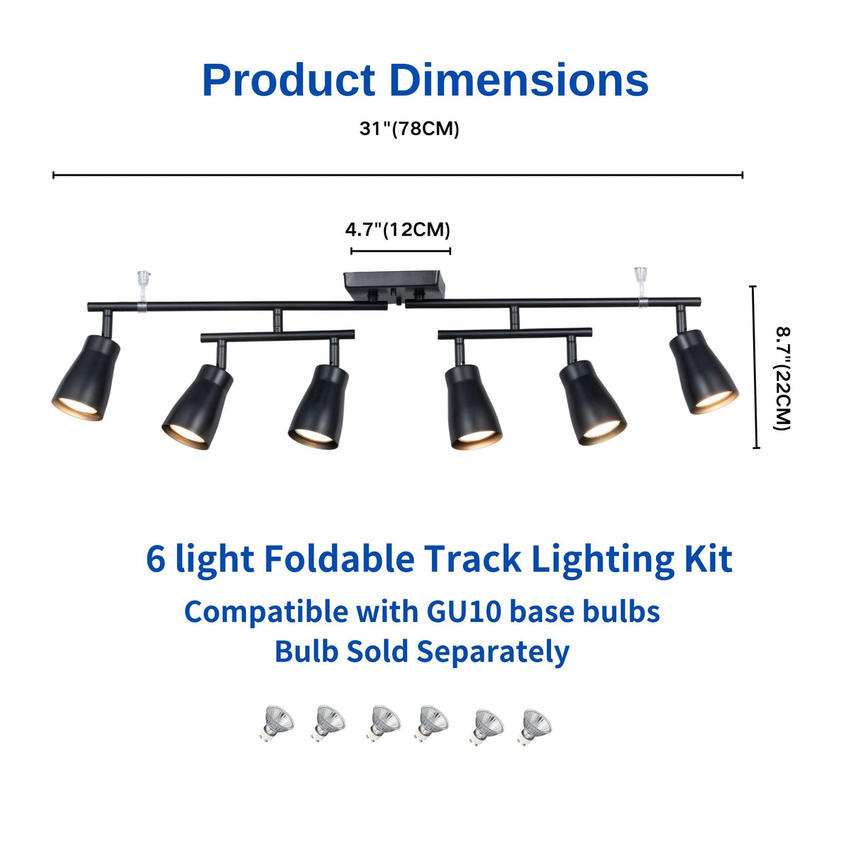 6 Light Modern Industrial Track Lighting Fixtures with Matte Black, Swivel Rotating Bar Ceiling Spotlight Adjustable