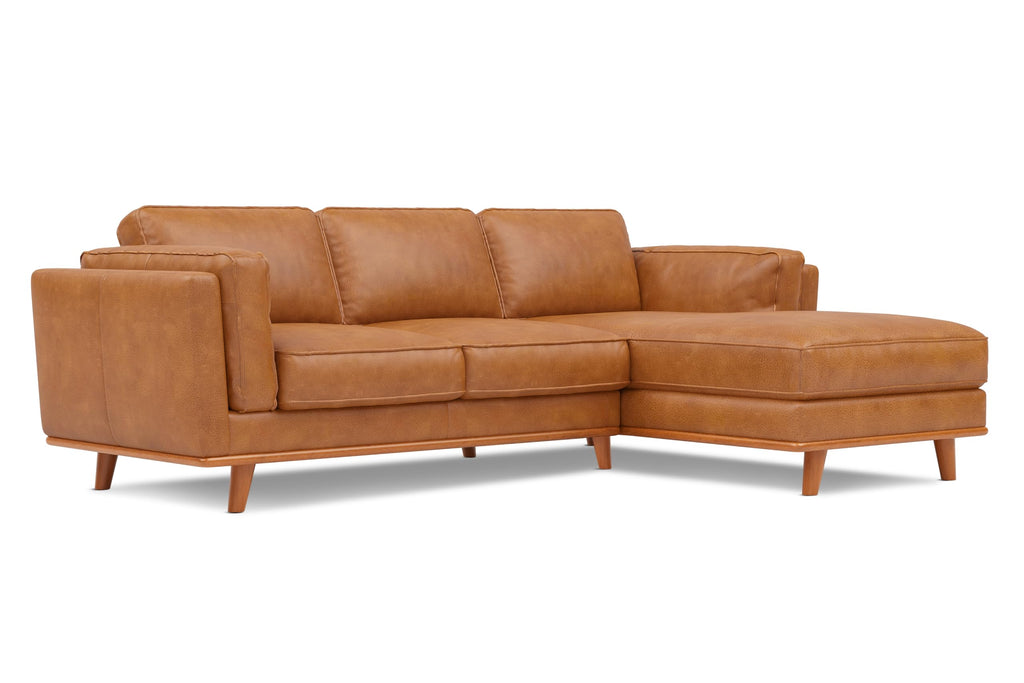Artisan Full Leather Sofa - Pure Full Italian Nappa Leather Couch, Solid Wood Accent, Ultimate Comfort (Cognac, Right