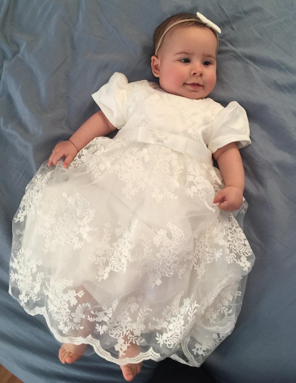 Baby Girl Flower Christening Baptism Dress Formal Party Gown Special Occasion Dresses For Toddler,Off White,6-12