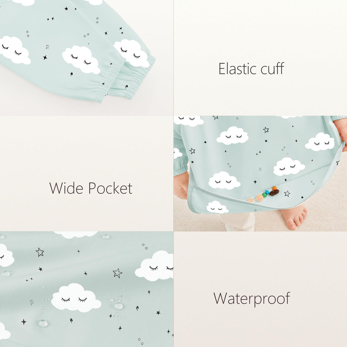 2 Pack Long Sleeve Baby Bibs, Waterproof Smock Bibs for Eating