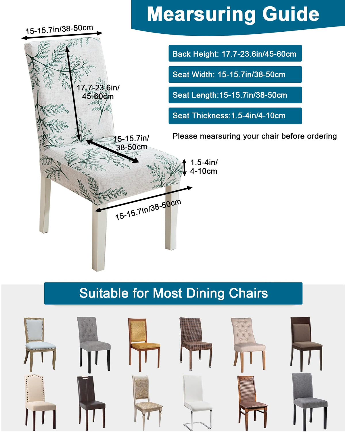 Dining Room Chair Slipcovers Set of 4 with Bench Chair Cover, C08